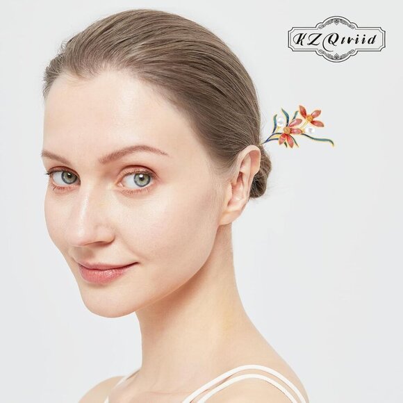 Hair Stick Jewelry-Grade Metal Pearl Flower Dunhuang Style Enamel 5.9\